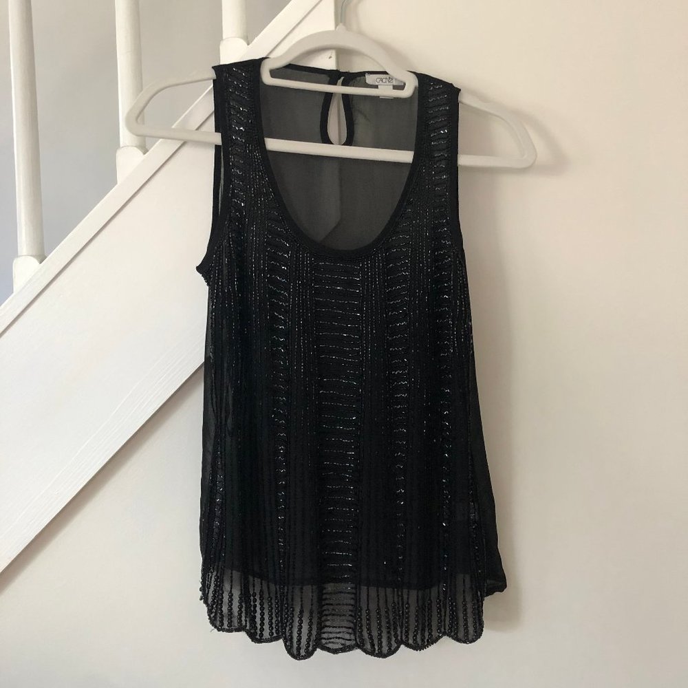 Cache Sheer Sequin Black Tank XS - LIKE NEW